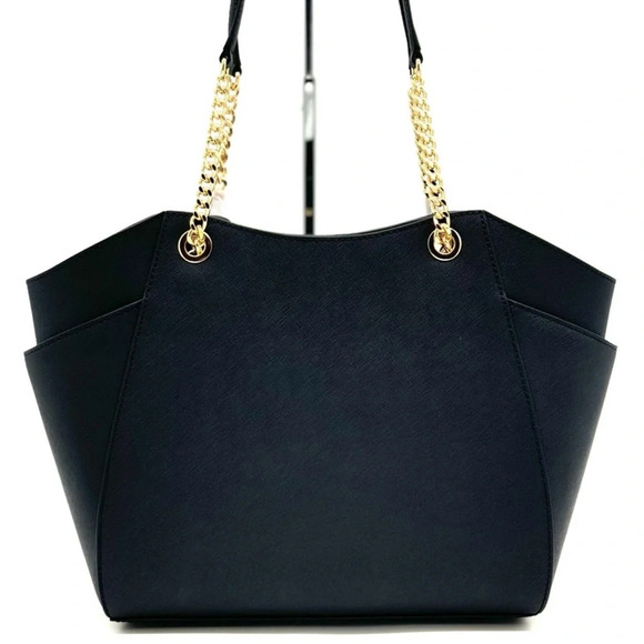 Michael Kors Jet Set Travel Large Chain Shoulder Tote Bag Black/Gold - Picture 6 of 12